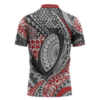 Aotearoa Maori Rugby Tribal Tattoo Zipper Polo Shirt Kowhaiwhai Taniko Patchwork Motifs - Polynesian Pride