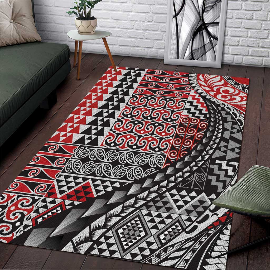 Aotearoa Maori Tribal Tattoo Area Rug Kowhaiwhai Taniko Patchwork Motifs