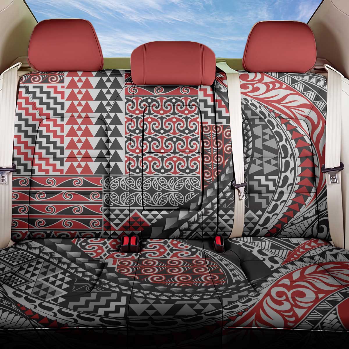 Aotearoa Maori Tribal Tattoo Back Car Seat Cover Kowhaiwhai Taniko Patchwork Motifs