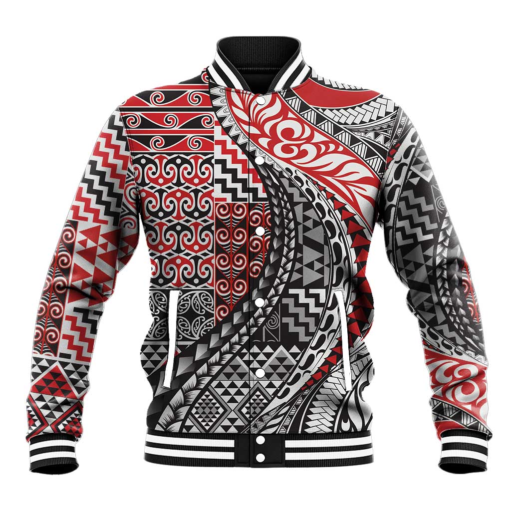 Aotearoa Maori Tribal Tattoo Baseball Jacket Kowhaiwhai Taniko Patchwork Motifs