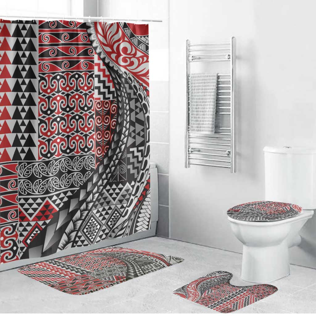 Aotearoa Maori Tribal Tattoo Bathroom Set Kowhaiwhai Taniko Patchwork Motifs - Polynesian Pride