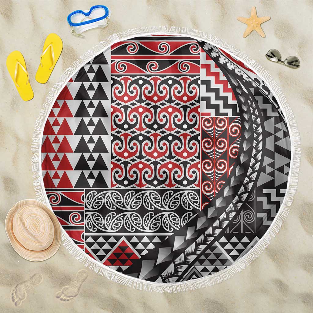 Aotearoa Maori Tribal Tattoo Beach Blanket Kowhaiwhai Taniko Patchwork Motifs