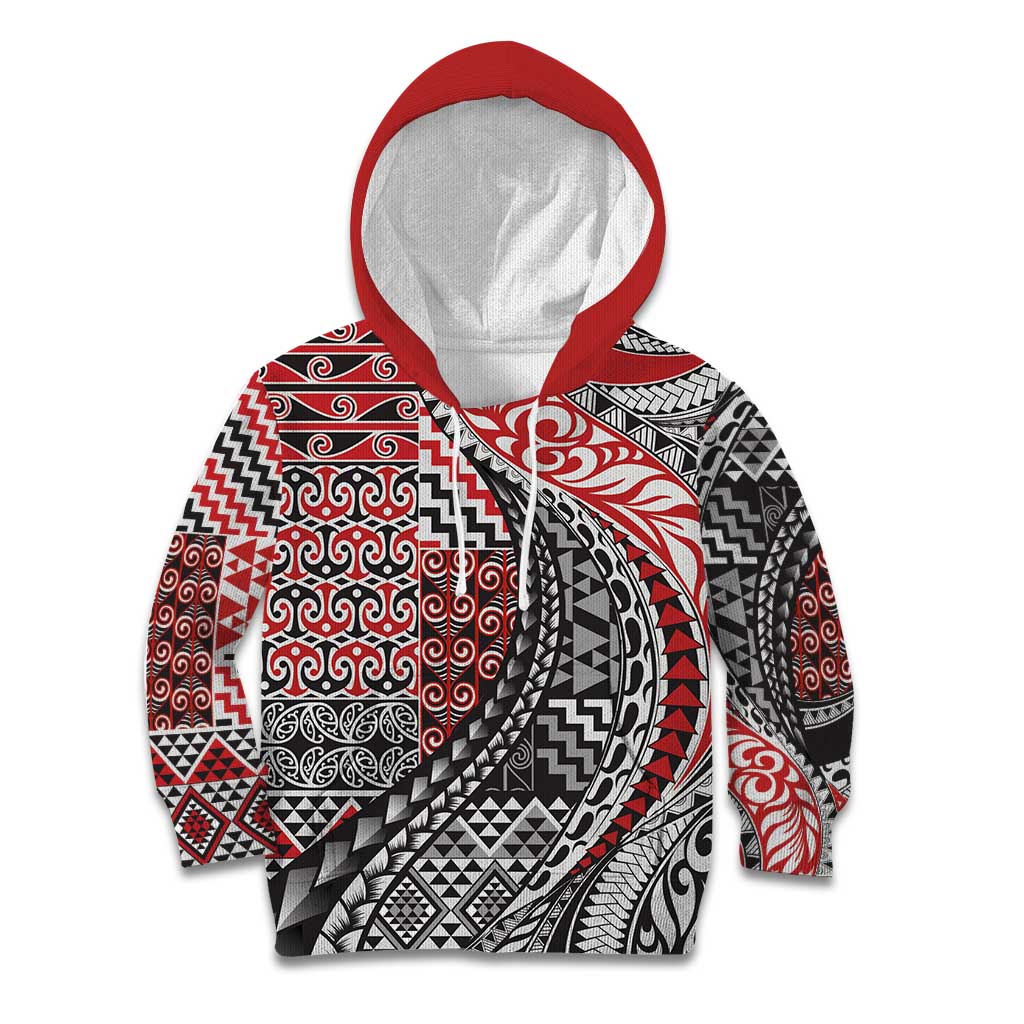 Aotearoa Maori Tribal Tattoo Kid Hoodie Kowhaiwhai Taniko Patchwork Motifs