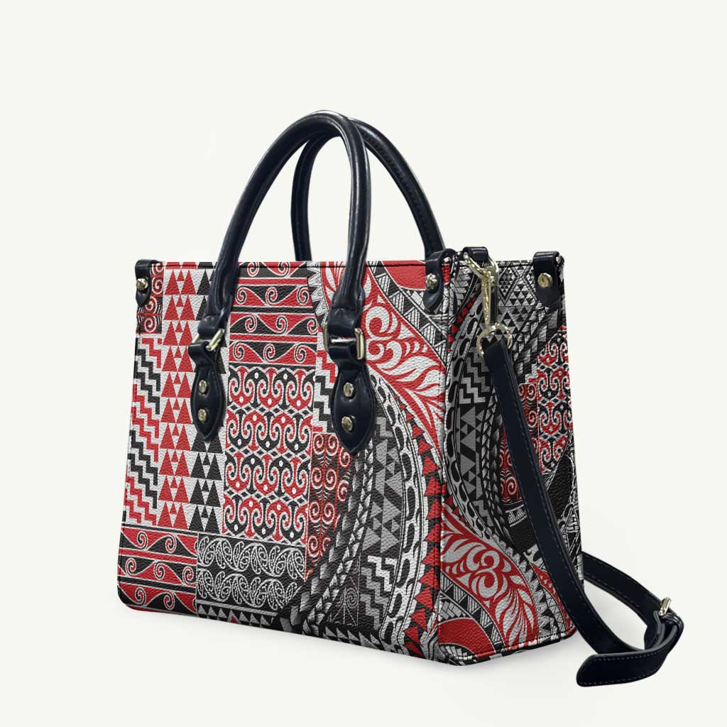 Aotearoa Maori Tribal Tattoo Leather Bag Kowhaiwhai Taniko Patchwork Motifs - Polynesian Pride