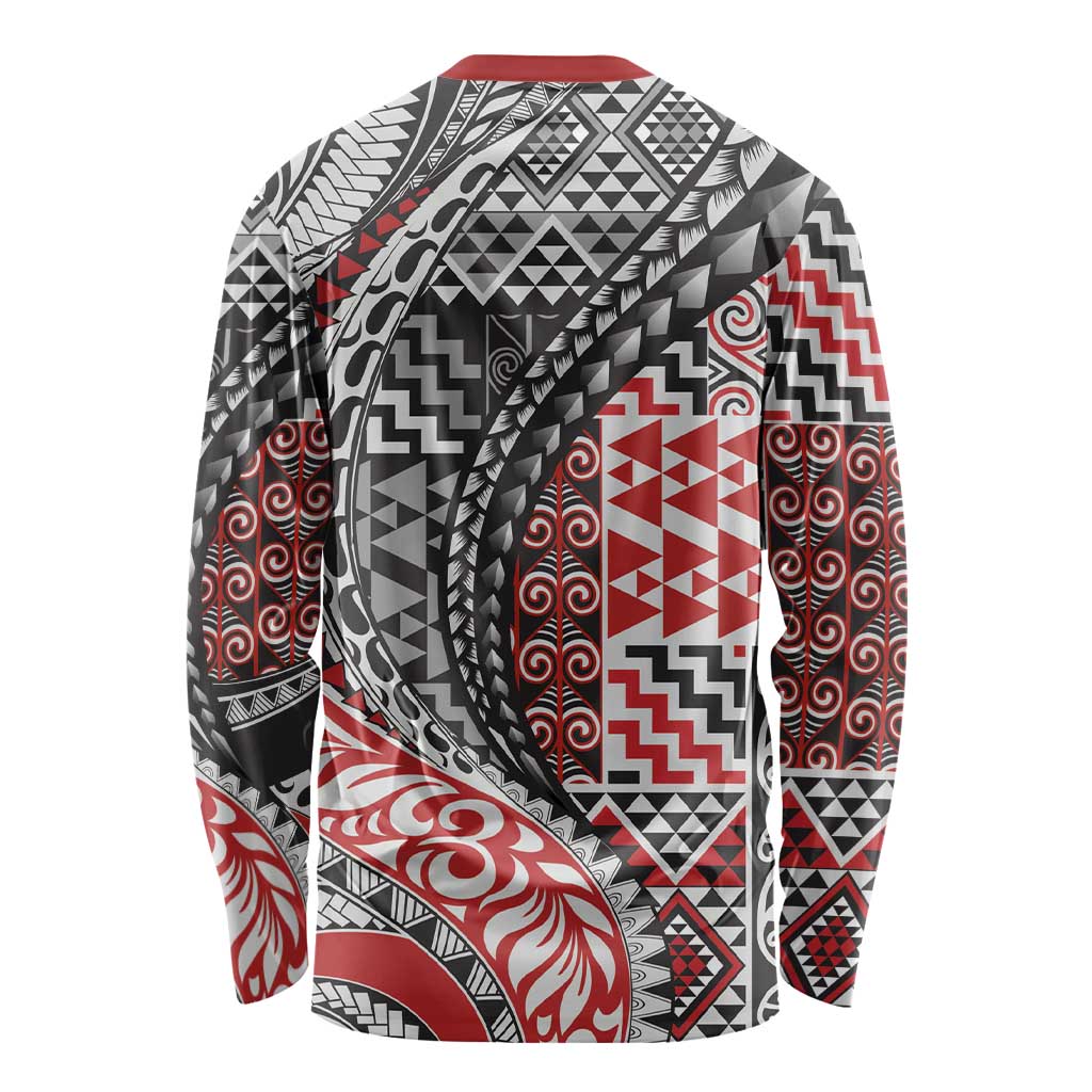 Aotearoa Maori Tribal Tattoo Long Sleeve Shirt Kowhaiwhai Taniko Patchwork Motifs