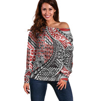 Aotearoa Maori Tribal Tattoo Off Shoulder Sweater Kowhaiwhai Taniko Patchwork Motifs