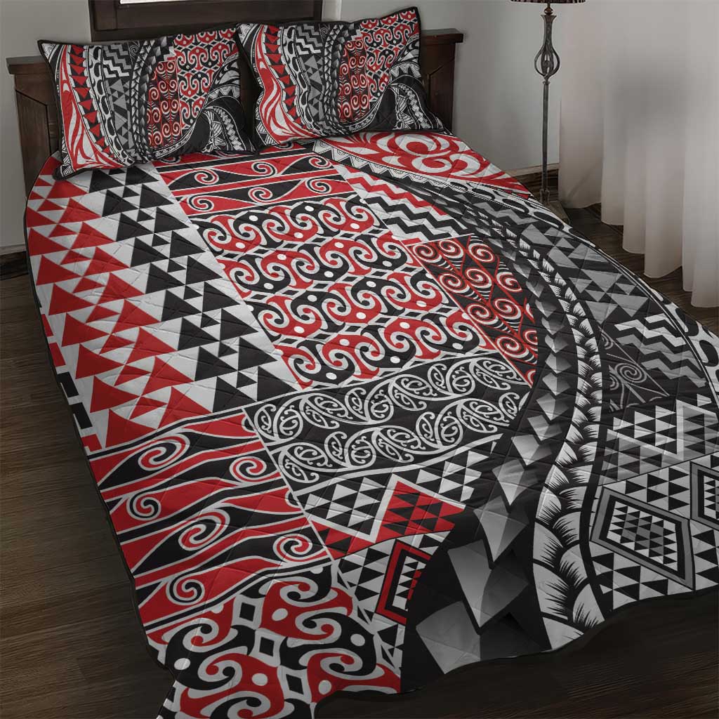 Aotearoa Maori Tribal Tattoo Quilt Bed Set Kowhaiwhai Taniko Patchwork Motifs