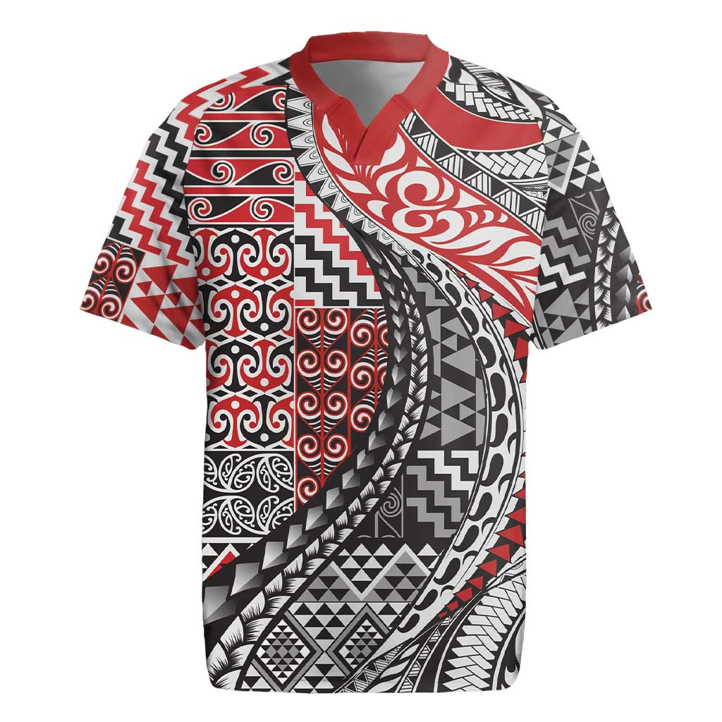 Aotearoa Maori Tribal Tattoo Rugby Jersey Kowhaiwhai Taniko Patchwork Motifs