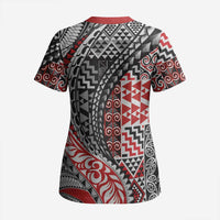 Aotearoa Maori Tribal Tattoo Scrub Top Kowhaiwhai Taniko Patchwork Motifs - Polynesian Pride