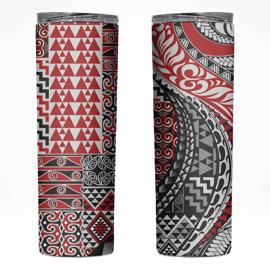 Aotearoa Maori Tribal Tattoo Skinny Tumbler Kowhaiwhai Taniko Patchwork Motifs