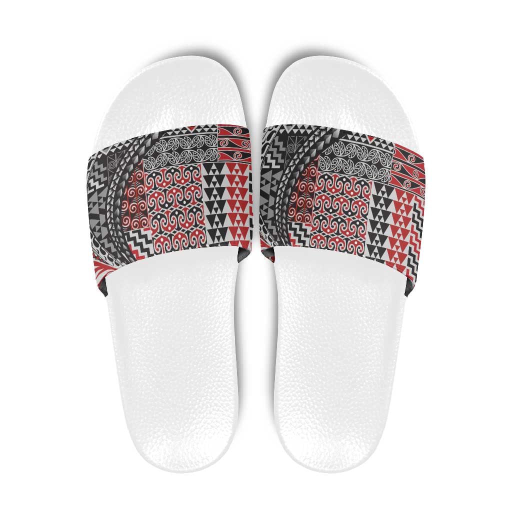 Aotearoa Maori Tribal Tattoo Slide Sandals Kowhaiwhai Taniko Patchwork Motifs - Polynesian Pride
