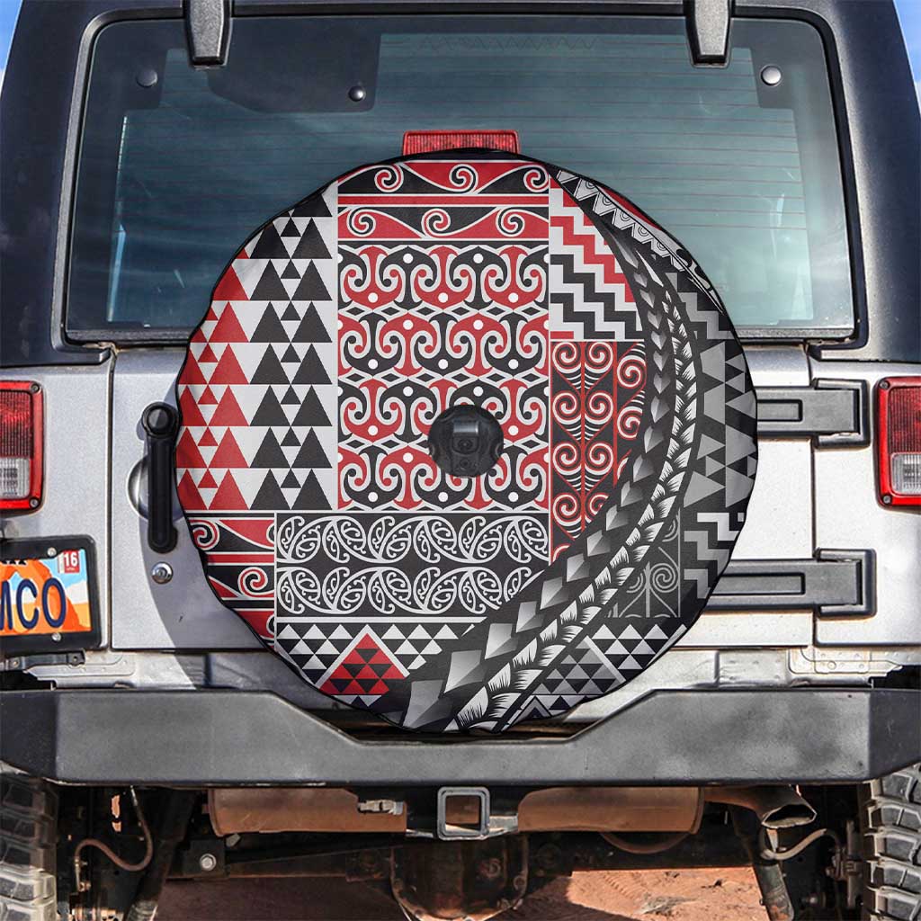 Aotearoa Maori Tribal Tattoo Spare Tire Cover Kowhaiwhai Taniko Patchwork Motifs