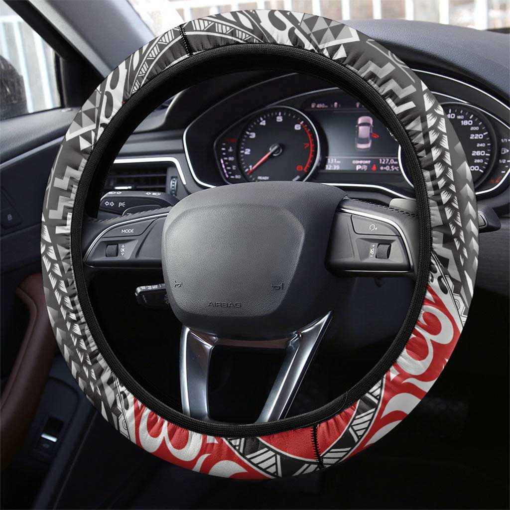 Aotearoa Maori Tribal Tattoo Steering Wheel Cover Kowhaiwhai Taniko Patchwork Motifs