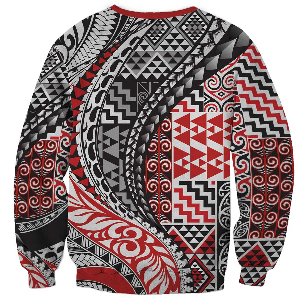 Aotearoa Maori Tribal Tattoo Sweatshirt Kowhaiwhai Taniko Patchwork Motifs