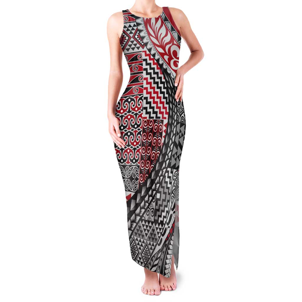 Aotearoa Maori Tribal Tattoo Tank Maxi Dress Kowhaiwhai Taniko Patchwork Motifs