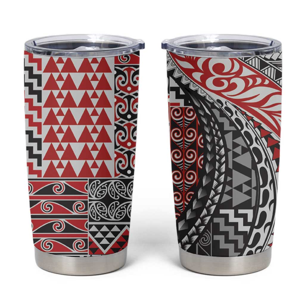 Aotearoa Maori Tribal Tattoo Tumbler Cup Kowhaiwhai Taniko Patchwork Motifs