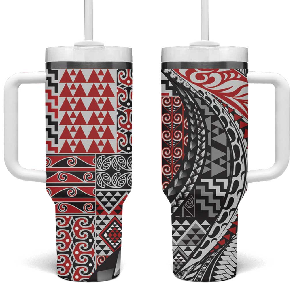 Aotearoa Maori Tribal Tattoo Tumbler With Handle Kowhaiwhai Taniko Patchwork Motifs