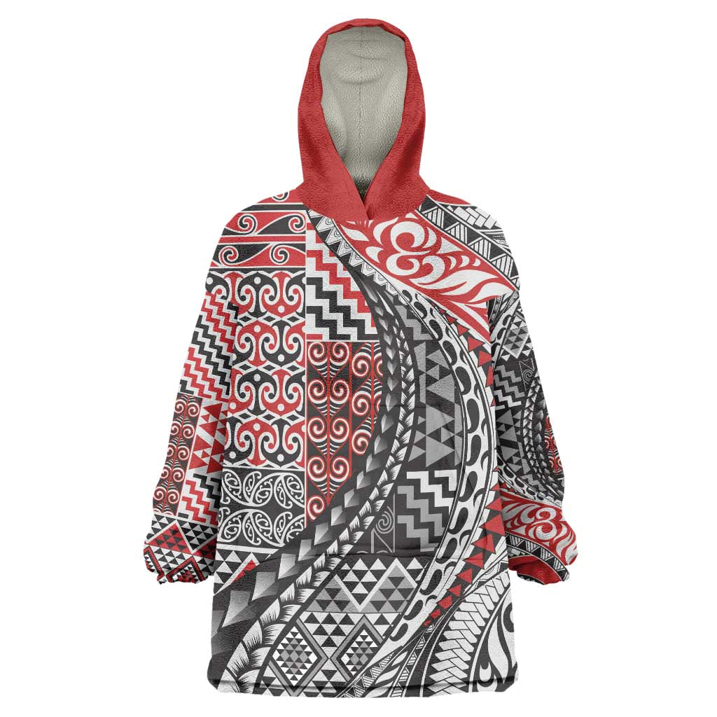 Aotearoa Maori Tribal Tattoo Wearable Blanket Hoodie Kowhaiwhai Taniko Patchwork Motifs