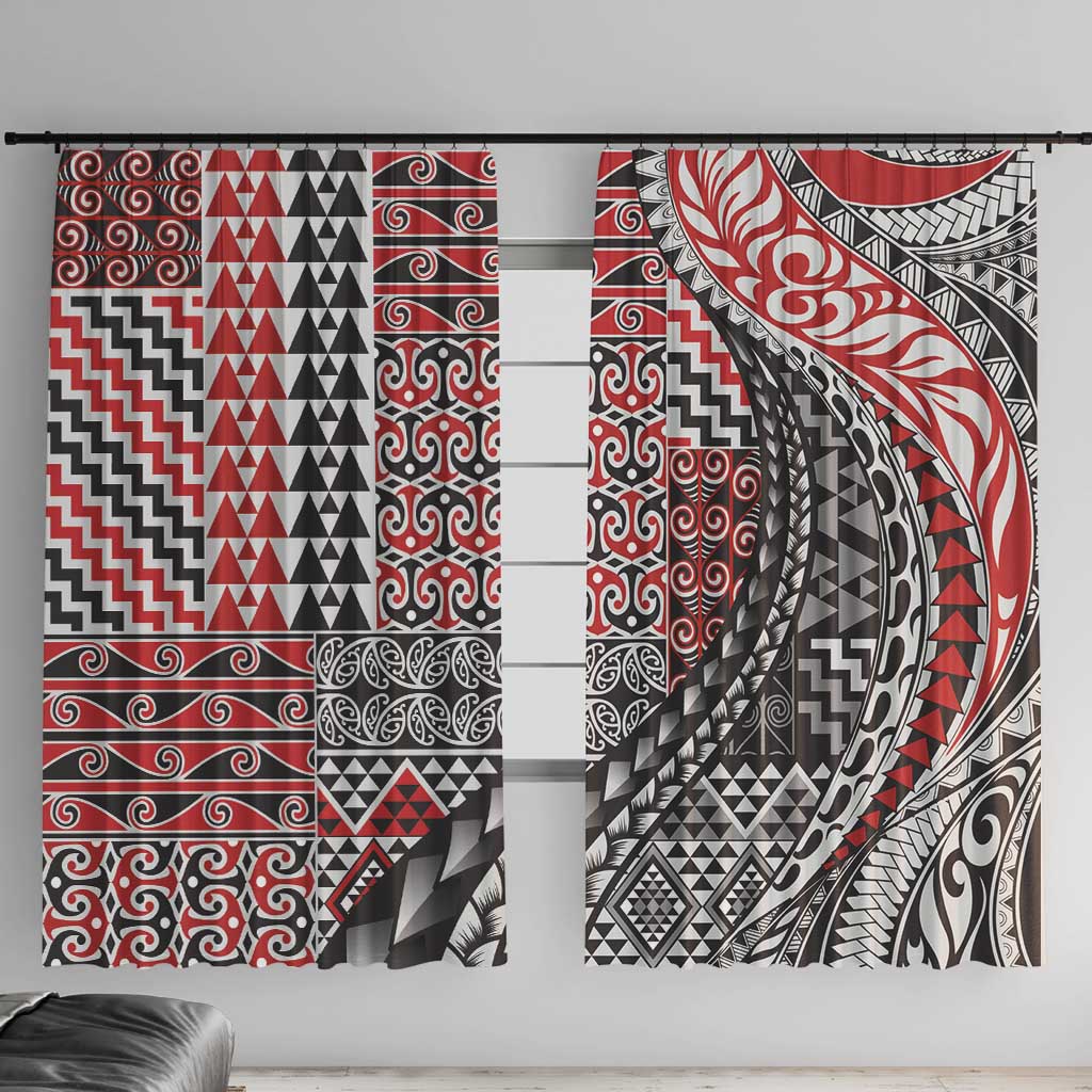 Aotearoa Maori Tribal Tattoo Window Curtain Kowhaiwhai Taniko Patchwork Motifs