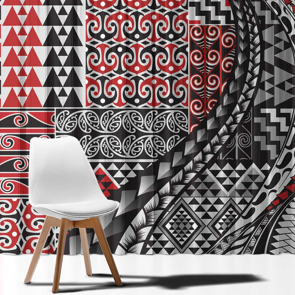 Aotearoa Maori Tribal Tattoo Window Curtain Kowhaiwhai Taniko Patchwork Motifs
