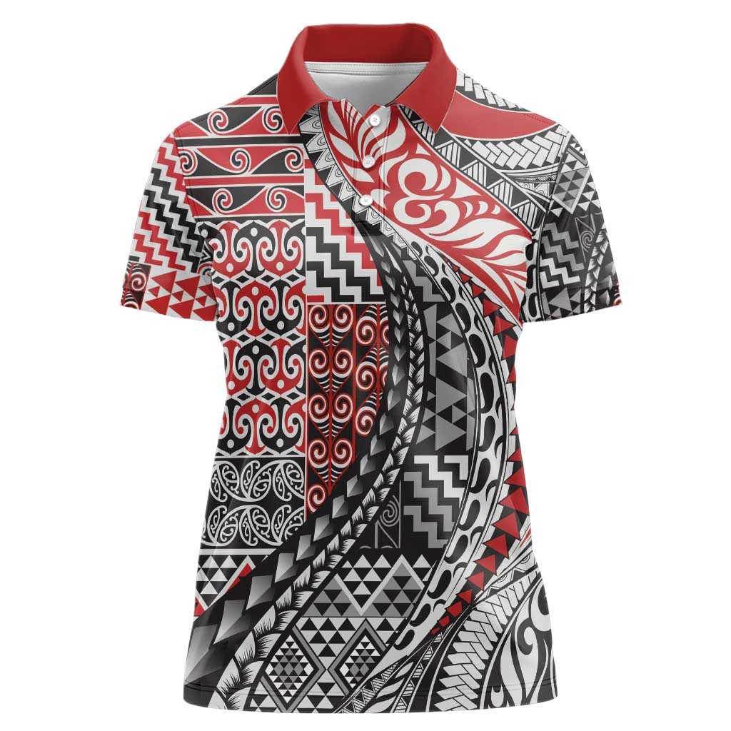 Aotearoa Maori Tribal Tattoo Women Polo Shirt Kowhaiwhai Taniko Patchwork Motifs