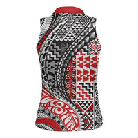 Aotearoa Maori Tribal Tattoo Women Sleeveless Polo Shirt Kowhaiwhai Taniko Patchwork Motifs
