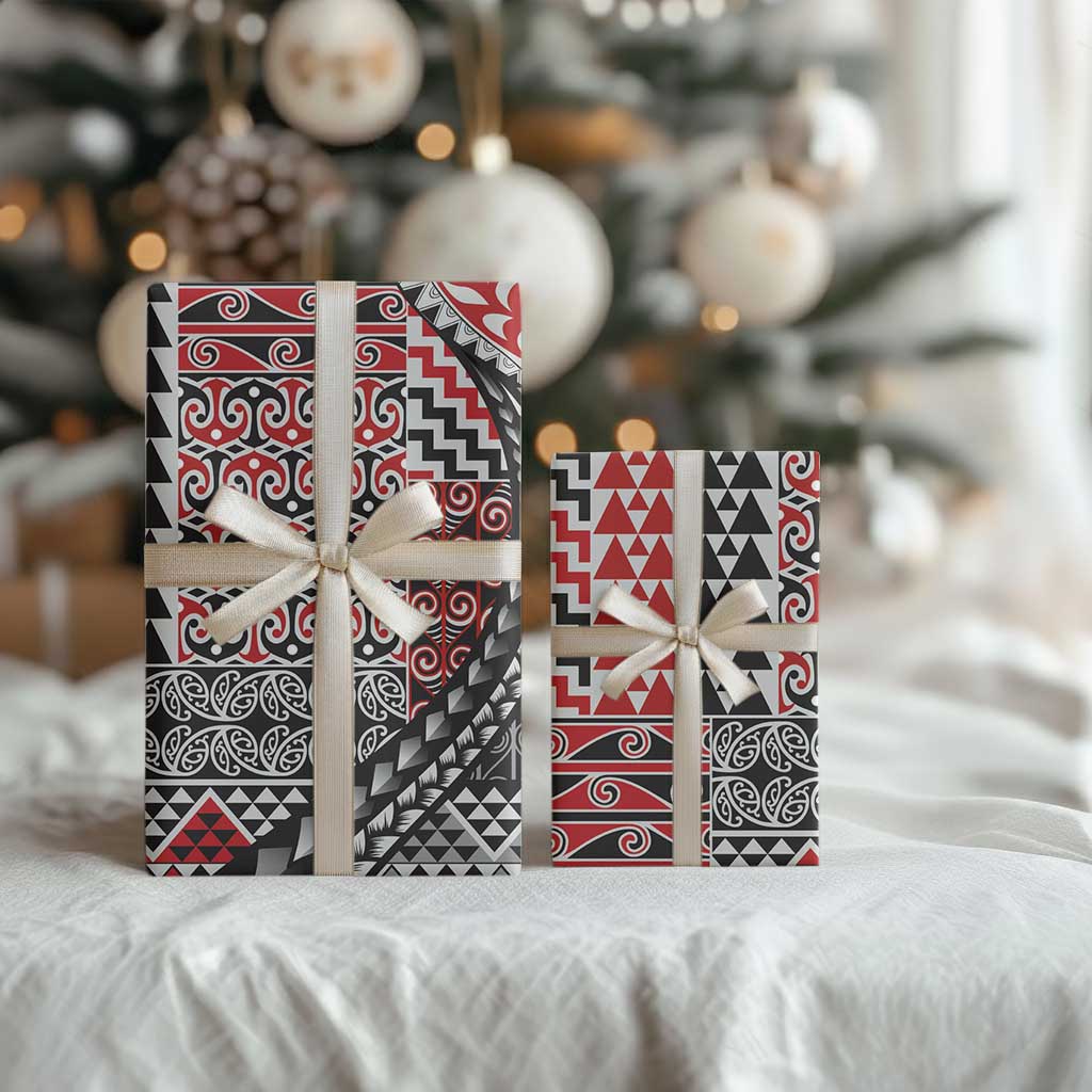 Aotearoa Maori Tribal Tattoo Wrapping Paper Kowhaiwhai Taniko Patchwork Motifs - Polynesian Pride