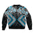 Blue Aotearoa Tukutuku Manawa Tapu Bomber Jacket Ta Moko Toi Maori