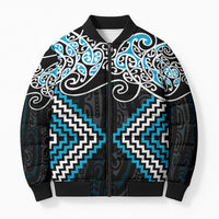 Blue Aotearoa Tukutuku Manawa Tapu Bomber Puffer Jacket Ta Moko Toi Maori - Polynesian Pride