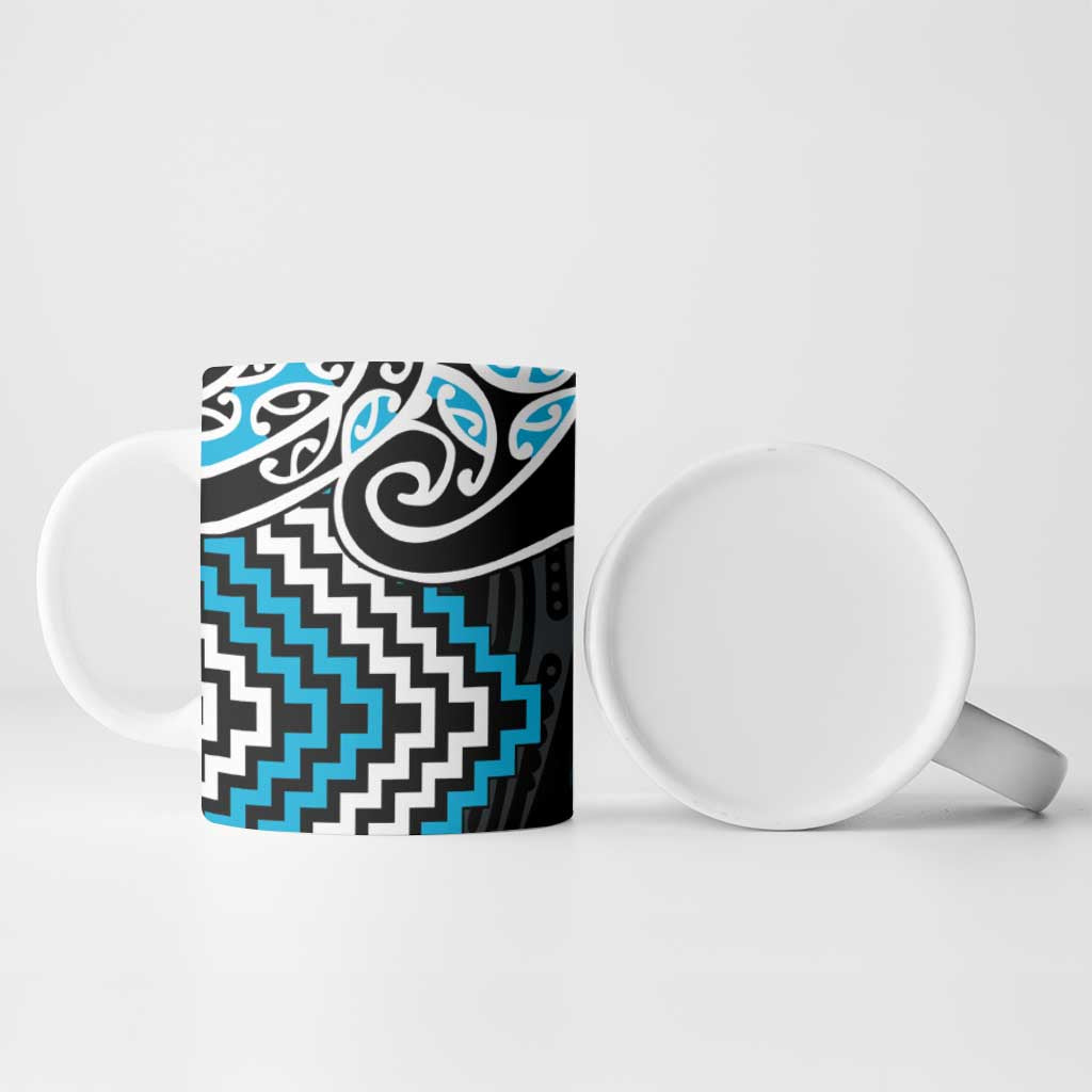 Blue Aotearoa Tukutuku Manawa Tapu Ceramic Mug Ta Moko Toi Maori - Polynesian Pride