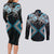 Blue Aotearoa Tukutuku Manawa Tapu Couples Matching Long Sleeve Bodycon Dress and Long Sleeve Button Shirt Ta Moko Toi Maori