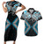 Blue Aotearoa Tukutuku Manawa Tapu Couples Matching Short Sleeve Bodycon Dress and Hawaiian Shirt Ta Moko Toi Maori