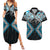 Blue Aotearoa Tukutuku Manawa Tapu Couples Matching Summer Maxi Dress and Hawaiian Shirt Ta Moko Toi Maori