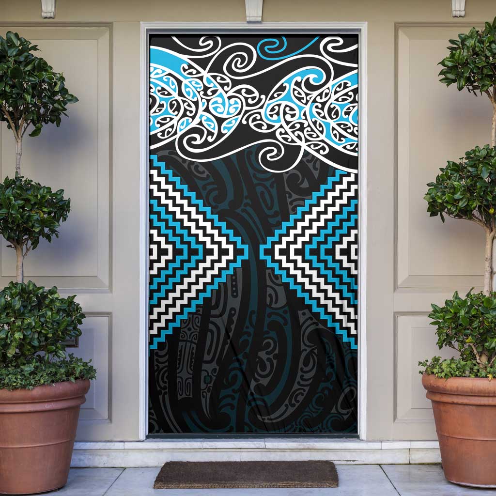 Blue Aotearoa Tukutuku Manawa Tapu Door Cover Ta Moko Toi Maori - Polynesian Pride