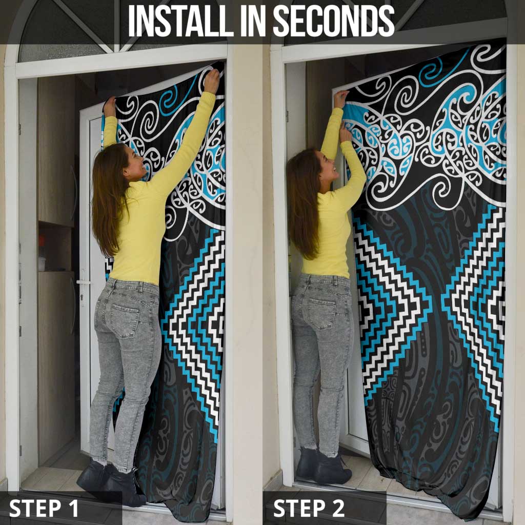 Blue Aotearoa Tukutuku Manawa Tapu Door Cover Ta Moko Toi Maori - Polynesian Pride