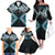 Blue Aotearoa Tukutuku Manawa Tapu Family Matching Off The Shoulder Long Sleeve Dress and Hawaiian Shirt Ta Moko Toi Maori