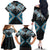 Blue Aotearoa Tukutuku Manawa Tapu Family Matching Off The Shoulder Long Sleeve Dress and Hawaiian Shirt Ta Moko Toi Maori