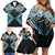 Blue Aotearoa Tukutuku Manawa Tapu Family Matching Off Shoulder Short Dress and Hawaiian Shirt Ta Moko Toi Maori