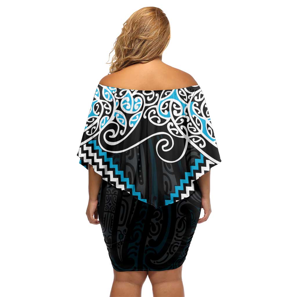 Blue Aotearoa Tukutuku Manawa Tapu Family Matching Off Shoulder Short Dress and Hawaiian Shirt Ta Moko Toi Maori