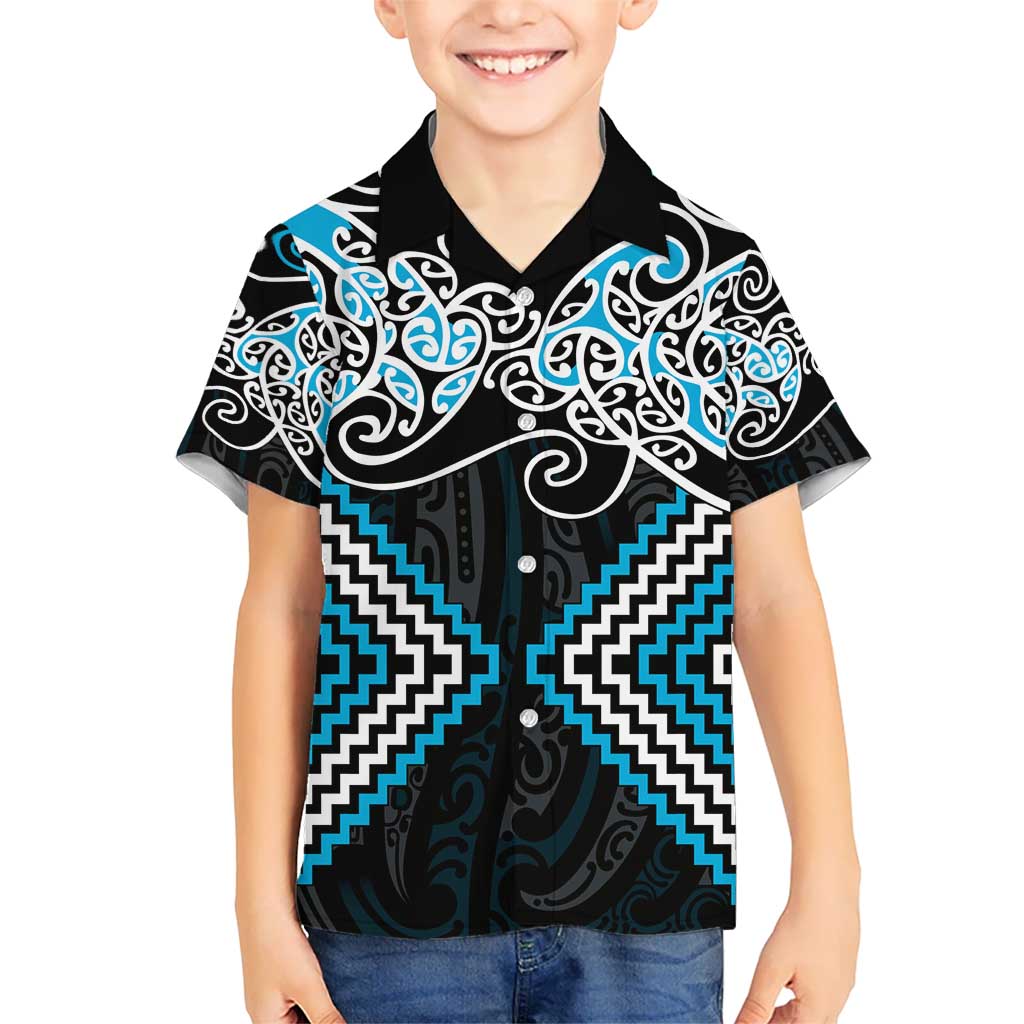 Blue Aotearoa Tukutuku Manawa Tapu Kid Hawaiian Shirt Ta Moko Toi Maori