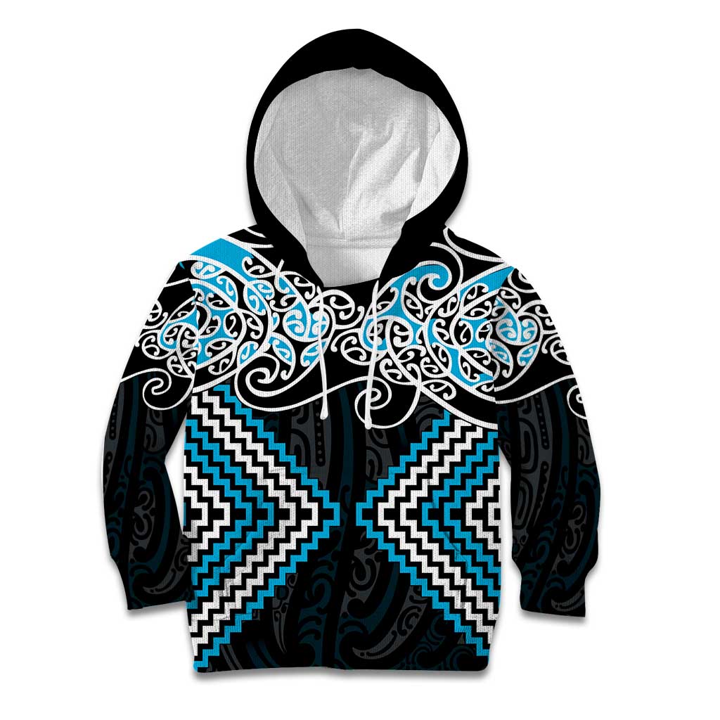 Blue Aotearoa Tukutuku Manawa Tapu Kid Hoodie Ta Moko Toi Maori