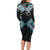 Blue Aotearoa Tukutuku Manawa Tapu Long Sleeve Bodycon Dress Ta Moko Toi Maori