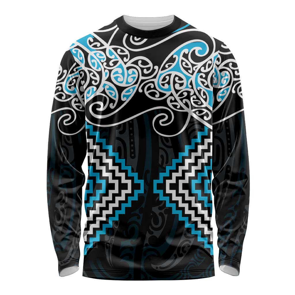 Blue Aotearoa Tukutuku Manawa Tapu Long Sleeve Shirt Ta Moko Toi Maori