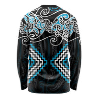 Blue Aotearoa Tukutuku Manawa Tapu Long Sleeve Shirt Ta Moko Toi Maori