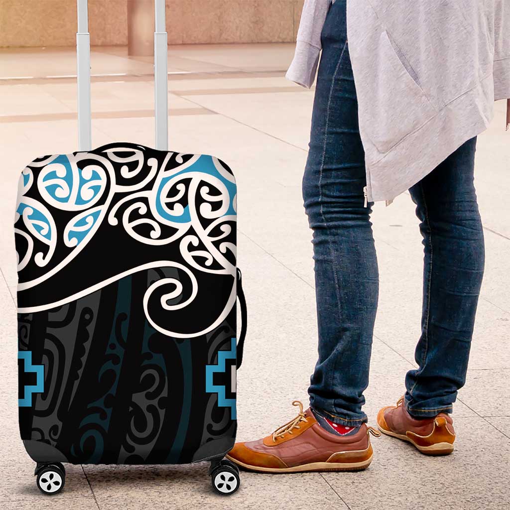 Blue Aotearoa Tukutuku Manawa Tapu Luggage Cover Ta Moko Toi Maori