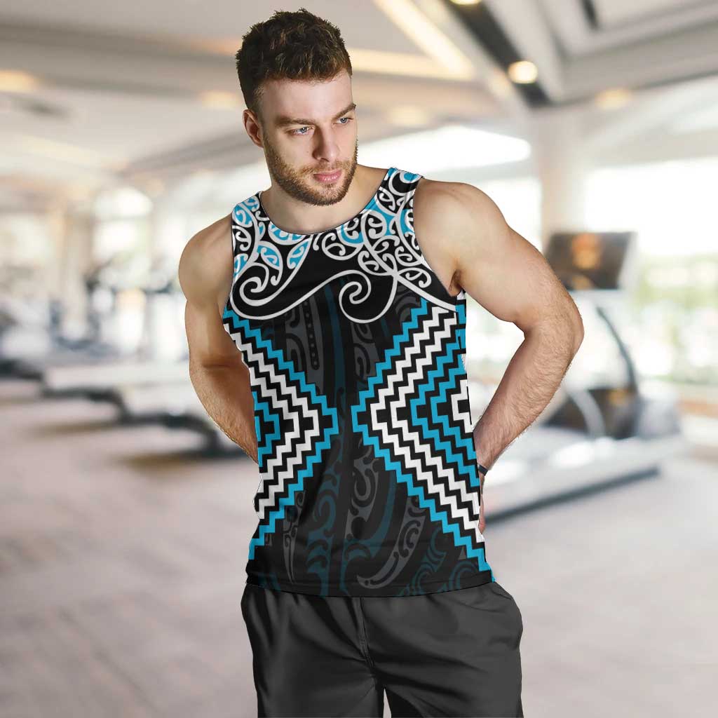 Blue Aotearoa Tukutuku Manawa Tapu Men Tank Top Ta Moko Toi Maori