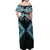 Blue Aotearoa Tukutuku Manawa Tapu Off Shoulder Maxi Dress Ta Moko Toi Maori