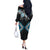 Blue Aotearoa Tukutuku Manawa Tapu Off The Shoulder Long Sleeve Dress Ta Moko Toi Maori