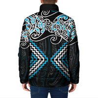 Blue Aotearoa Tukutuku Manawa Tapu Padded Jacket Ta Moko Toi Maori - Polynesian Pride