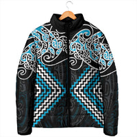 Blue Aotearoa Tukutuku Manawa Tapu Padded Jacket Ta Moko Toi Maori - Polynesian Pride